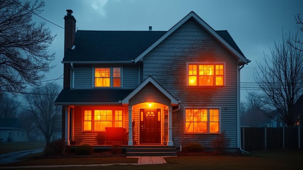 A house with unevenly lit windows.